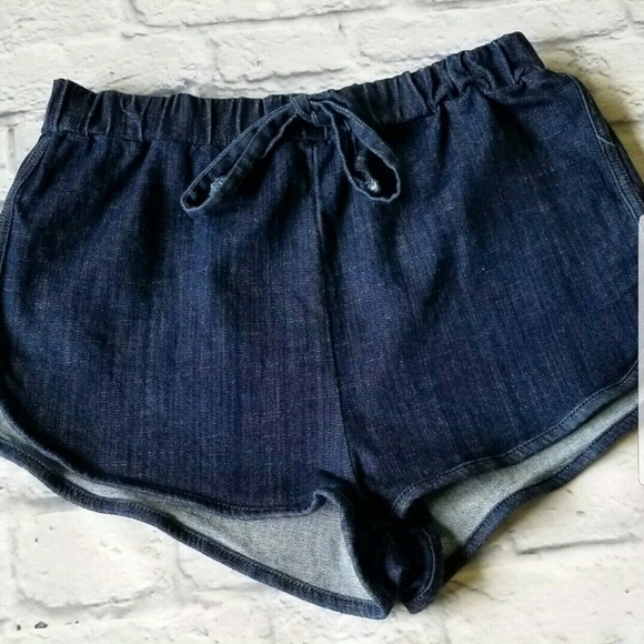 Aphrodite Sporty Dark Wash Denim Short Shorts- Drawstring Waist - Picture 2 of 8